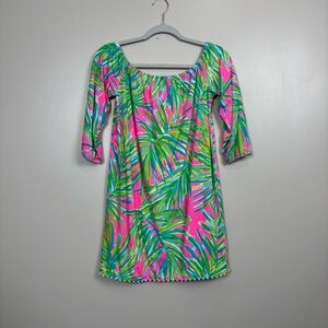 Lilly‎ Pulitzer Dress Girls 12-14 Pink Royal Lime Mini Enna Dress Tiki Cotton